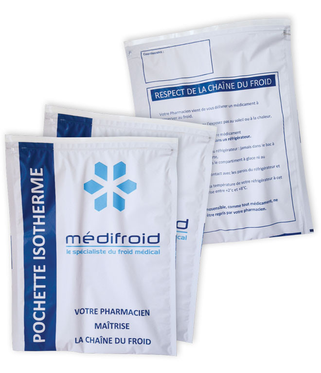 Vente pochette isotherme - Respect chaîne du froid médical en pharmacie -  MEDIFROID